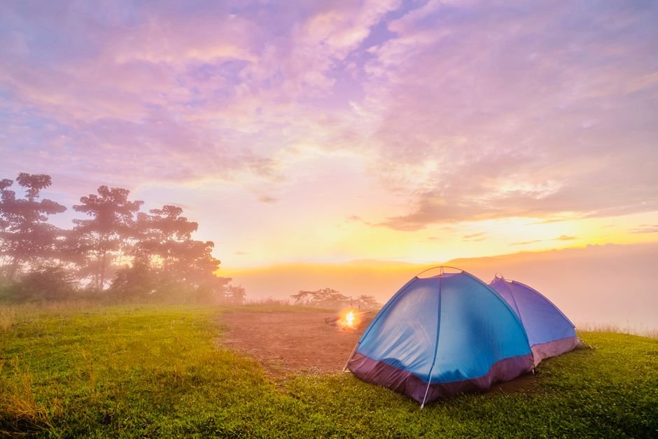 tent dew sunrise