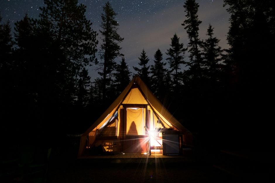 tent dusk campfire